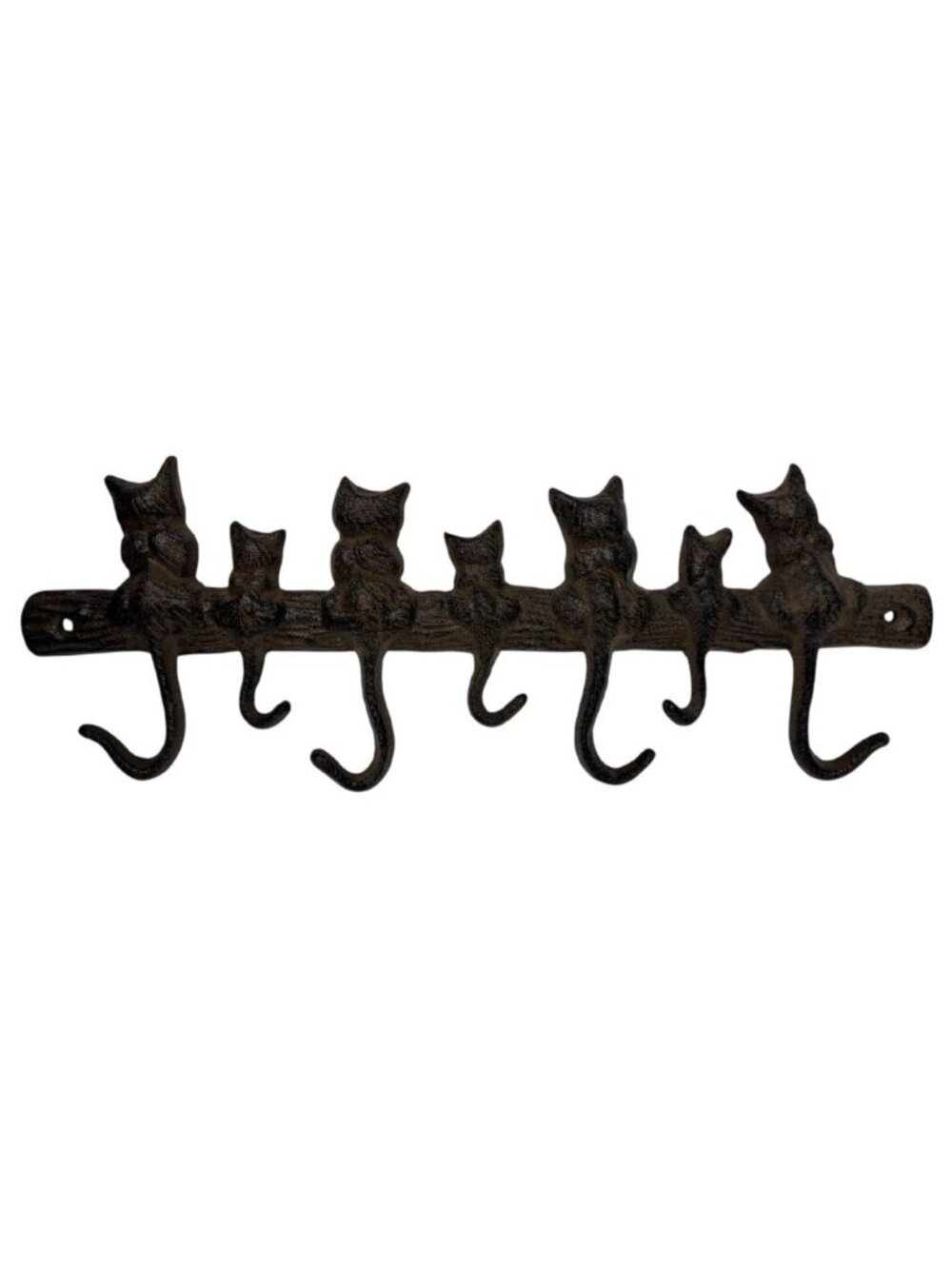 Vintage Cast Iron Cat Wall Hook Rack 6 Hooks Rustic Farmhouse 15.6" long Kittens